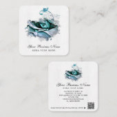 *~* Blauwgroen Pastel Logo QR Roos Floral Flower Vierkante Visitekaartje (Voorkant / Achterkant)