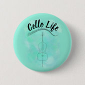 Blauwgroen Pastel Waterverf Cello Life Instrument Ronde Button 5,7 Cm (Voorkant)