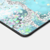 blauwgroen pastelblauw chunky glitter design bureaumat (Hoek)