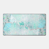 blauwgroen pastelblauw chunky glitter design bureaumat (Voorkant)