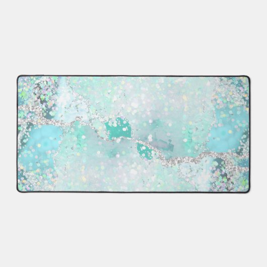 blauwgroen pastelblauw chunky glitter design bureaumat (Voorkant)