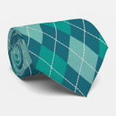 Blauwgroen patroon met Argyle Diamonds - Blauw-gro Stropdas (Opgerold)