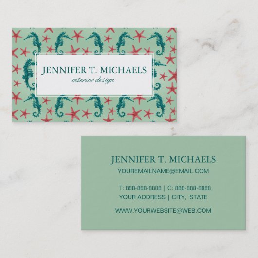 Blauwgroen Patroon Seahorse Visitekaartje (Voorkant / Achterkant)