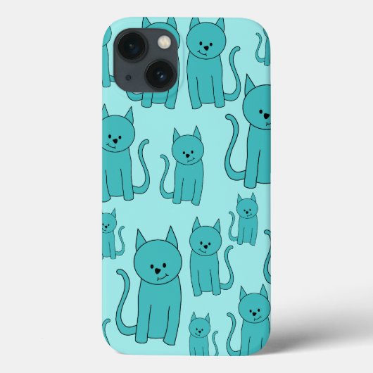 Blauwgroen patroon van Cute Cats. Case-Mate iPhone Case (Achterkant)
