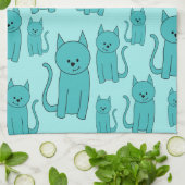 Blauwgroen patroon van Cute Cats. Theedoek (Gevouwen)