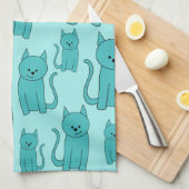 Blauwgroen patroon van Cute Cats. Theedoek (Quarter Fold)