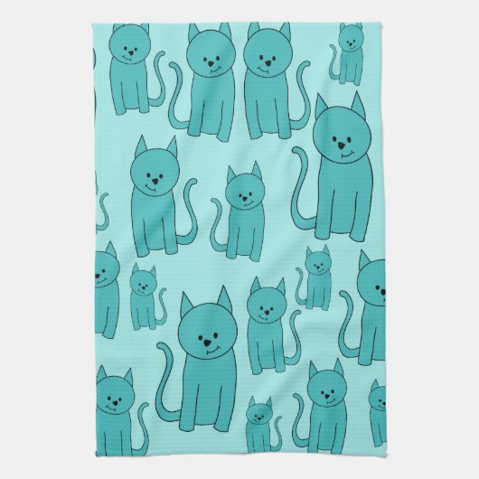 Blauwgroen patroon van Cute Cats. Theedoek (Verticaal)