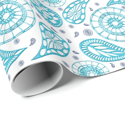 Blauwgroen patroon van Paisley. Cadeaupapier (Rol Hoek)