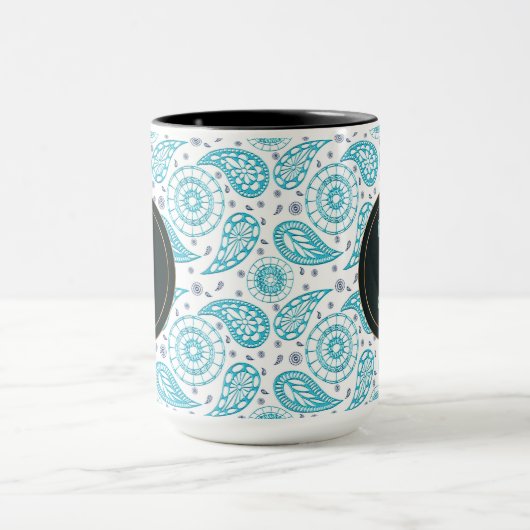 Blauwgroen patroon van Paisley. tekst. Mok (Midden)