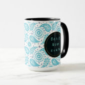 Blauwgroen patroon van Paisley. tekst. Mok (Voorkant rechts)