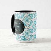 Blauwgroen patroon van Paisley. tekst. Mok (Voorkant links)