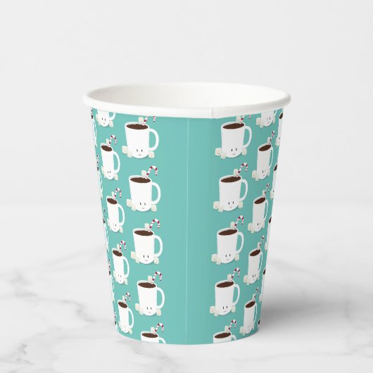 Blauwgroen Pattern Hot Chocolade Kerstmis Papieren Bekers (Rechts)