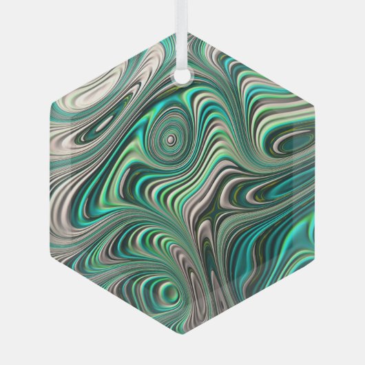 Blauwgroen Paua Abalone Shell Fractal Abstract Pat Glas Ornament (Voorkant)