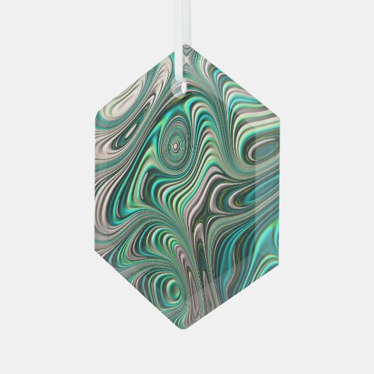 Blauwgroen Paua Abalone Shell Fractal Abstract Pat Glas Ornament (Voorkant links)