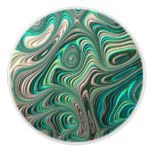 Blauwgroen Paua Abalone Shell Fractal Abstract Pat Keramische Knop (Voorkant)