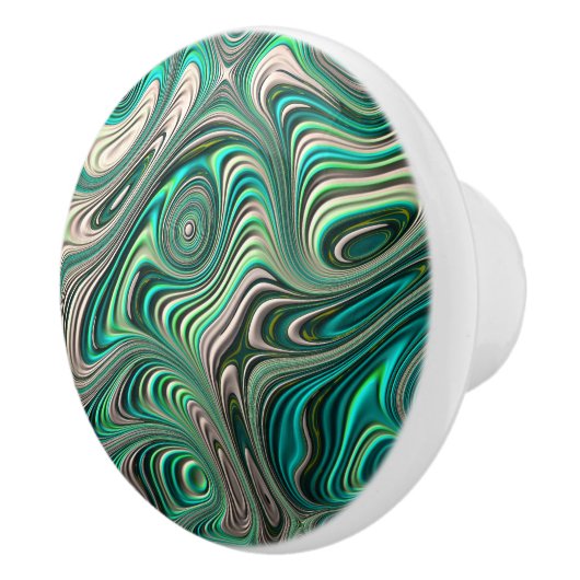 Blauwgroen Paua Abalone Shell Fractal Abstract Pat Keramische Knop (Rechts)