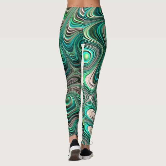 Blauwgroen Paua Abalone Shell Fractal Abstract Pat Leggings (Achterkant)