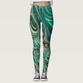 Blauwgroen Paua Abalone Shell Fractal Abstract Pat Leggings (Voorkant)