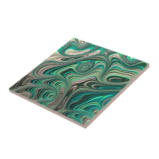 Blauwgroen Paua Abalone Shell Fractal Abstract Pat Tegeltje (Zijkant)