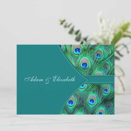 Blauwgroen Pauw Elegante Pauw Huwelijksuitnodiging Kaart (Staand voorkant)
