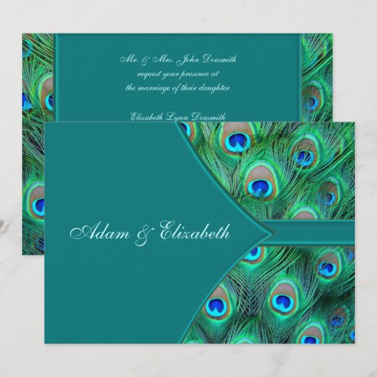 Blauwgroen Pauw Elegante Pauw Huwelijksuitnodiging Kaart (Voorkant / Achterkant)