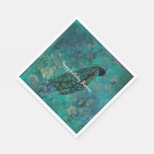 Blauwgroen pauw servet (Hoek)