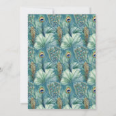 Blauwgroen pauw tropische bloemen vlinder bruiloft kaart (Achterkant)