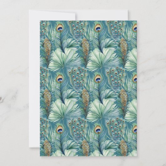 Blauwgroen pauw tropische bloemen vlinder bruiloft kaart (Achterkant)