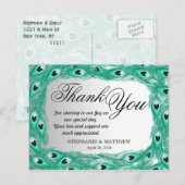 Blauwgroen Pauw Veren op Witte tot Grijze Gradient Briefkaart (Voorkant / Achterkant)