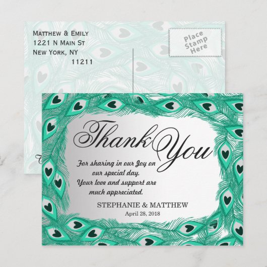 Blauwgroen Pauw Veren op Witte tot Grijze Gradient Briefkaart (Voorkant / Achterkant)