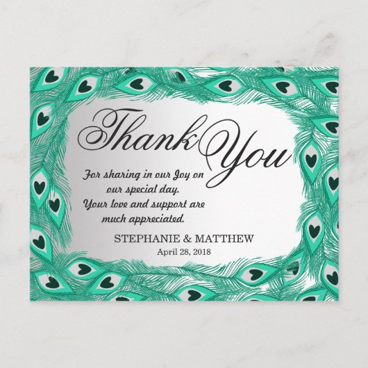 Blauwgroen Pauw Veren op Witte tot Grijze Gradient Briefkaart (Voorkant)