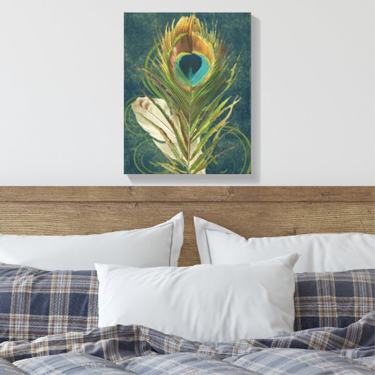 Blauwgroen pauwenveer Canvas Afdruk (Insitu (Slaapkamer))
