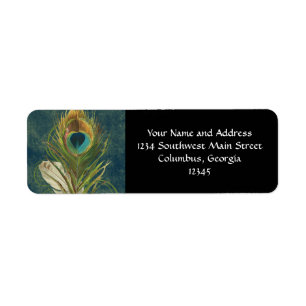  Blauwgroen pauwenveer Etiket