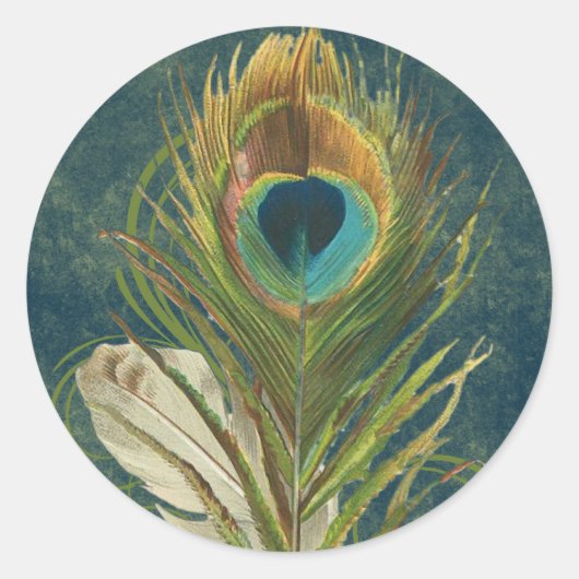  Blauwgroen pauwenveer Ronde Sticker (Voorkant)