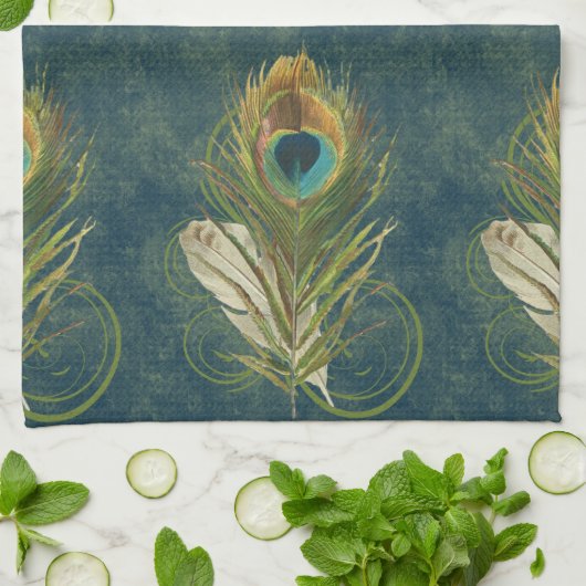  Blauwgroen pauwenveer stijlvol Theedoek (Gevouwen)