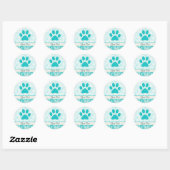 Blauwgroen Paw-afdrukken Ronde Sticker (Vel)