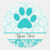 Blauwgroen Paw-afdrukken Ronde Sticker (Voorkant)