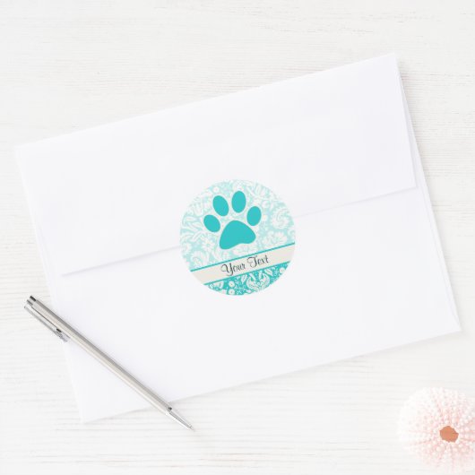 Blauwgroen Paw-afdrukken Ronde Sticker (Envelop)