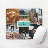 Blauwgroen Paw Dog Fotocollage & Monogram Muismat (Met muis)