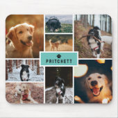 Blauwgroen Paw Dog Fotocollage & Monogram Muismat (Voorkant)