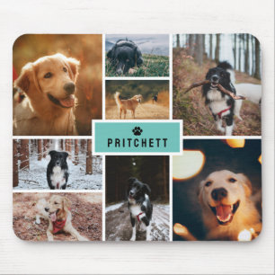 Blauwgroen Paw Dog Fotocollage & Monogram Muismat