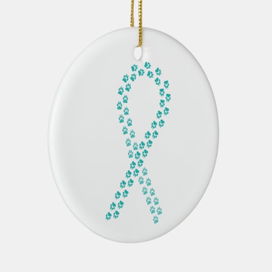 Blauwgroen Pawprint lint Keramisch Ornament (Rechts)