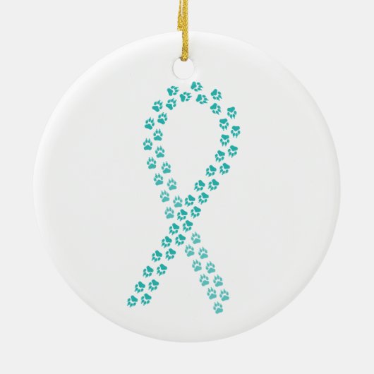 Blauwgroen Pawprint lint Keramisch Ornament (Achterkant)