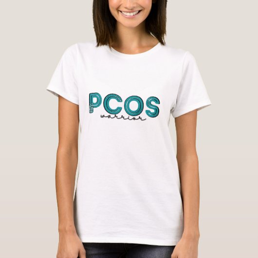 Blauwgroen PCOS-strijder T-shirt (Voorkant)