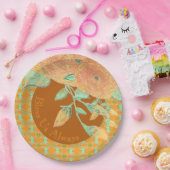 Blauwgroen peach en goud met browsers papieren bordje (Feest)