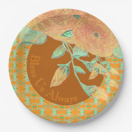 Blauwgroen peach en goud met browsers papieren bordje