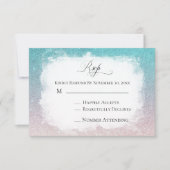 *~* Blauwgroen Peach Glitter Beach AR4 Weddenschap RSVP Kaartje (Voorkant)