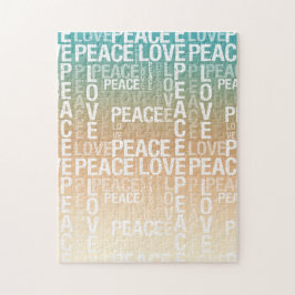 Blauwgroen Peach Gold White Peace Love Legpuzzel