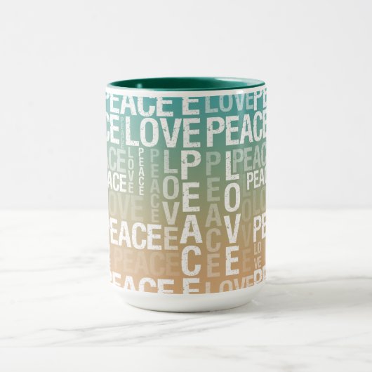 Blauwgroen Peach Gold White Peace Love             Mok (Midden)