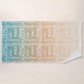 Blauwgroen Peach Gold White Peace Love Strandlaken (Voorkant)